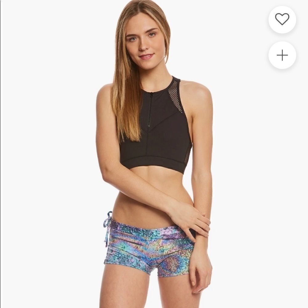 Betsey Johnson black Performance Zip Front Mesh Yoga Sports Bra sz small